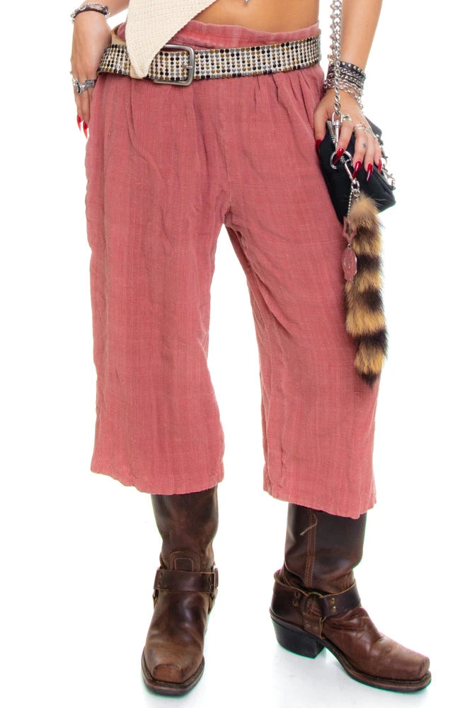 Vintage 70's Mauve Linen Cropped Trousers - M/L 4 Vintage 70's Mauve Linen Cropped Trousers - M/L - Image 4