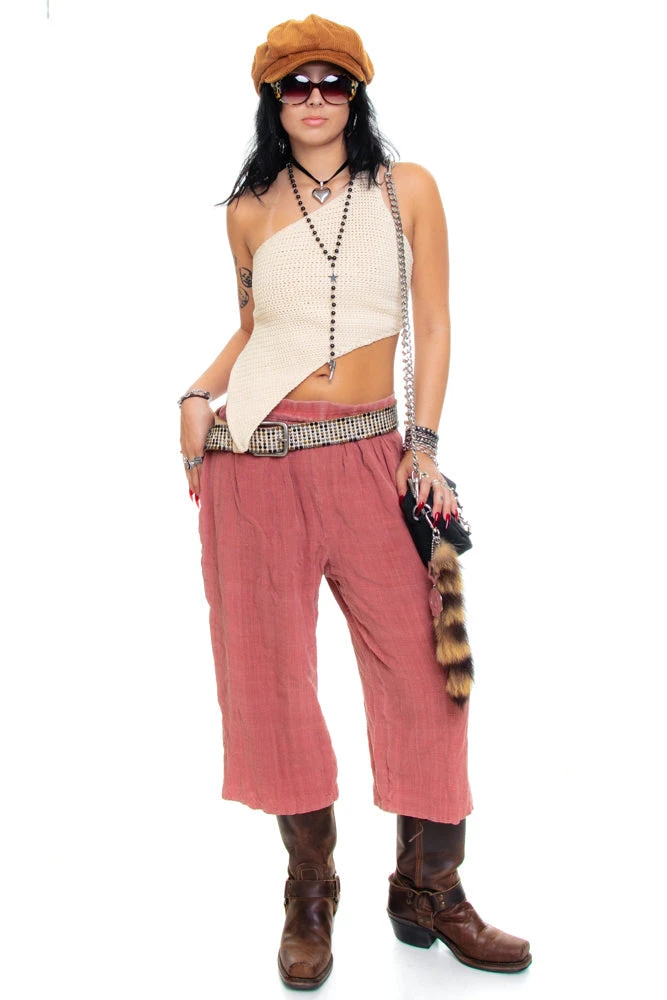 Vintage 70's Mauve Linen Cropped Trousers - M/L 3 Vintage 70's Mauve Linen Cropped Trousers - M/L - Image 3