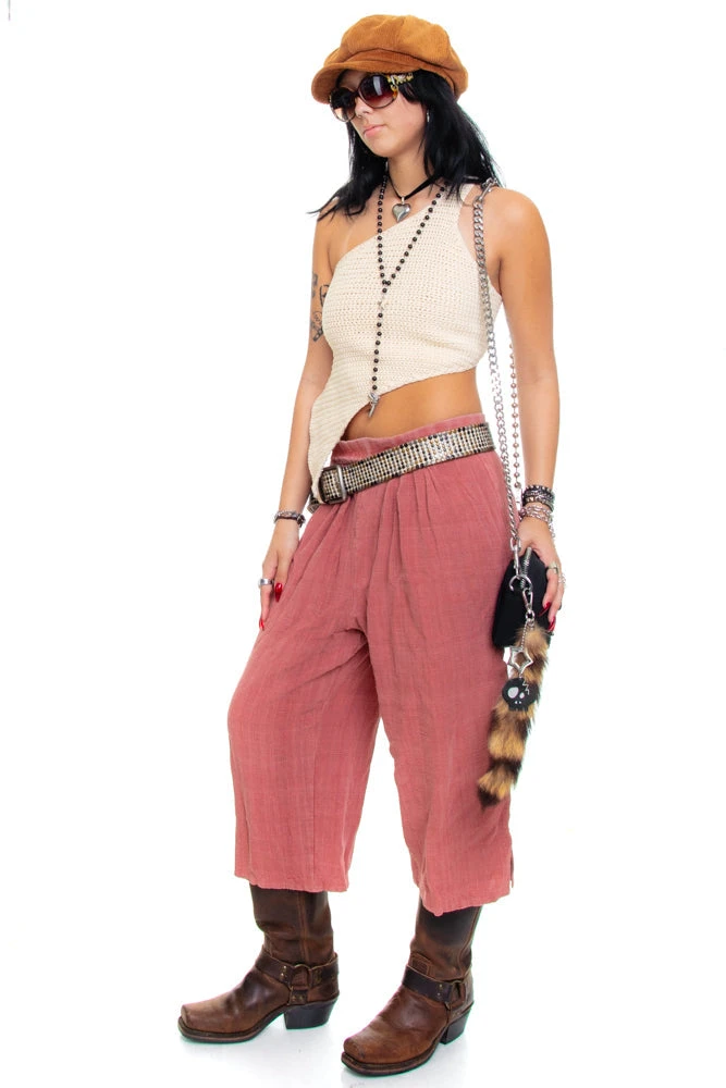 Vintage 70's Mauve Linen Cropped Trousers - M/L 2 Vintage 70's Mauve Linen Cropped Trousers - M/L - Image 2