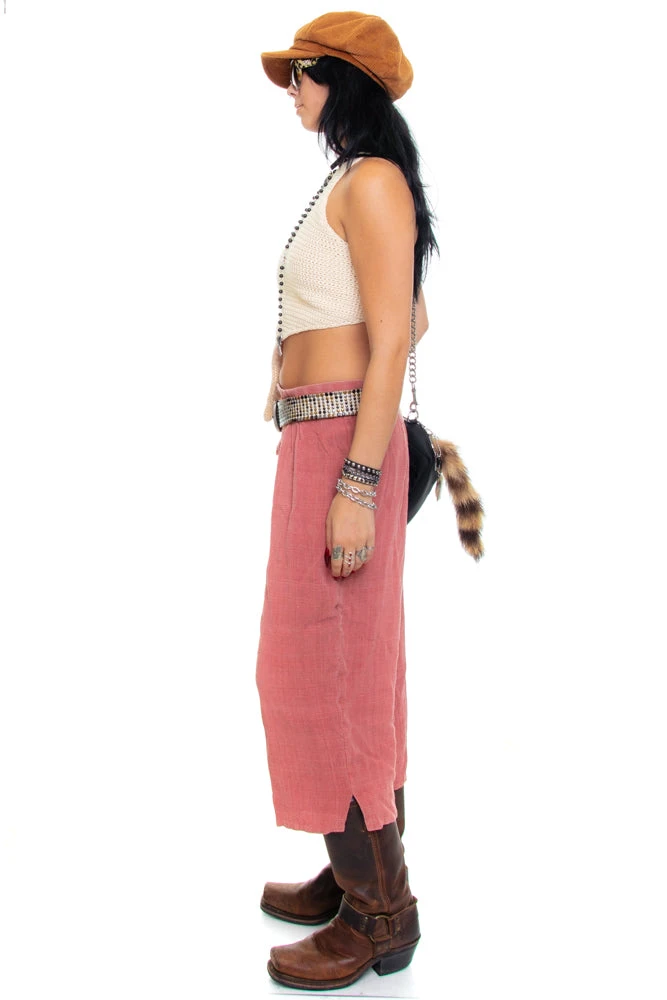 Vintage 70's Mauve Linen Cropped Trousers - M/L 6 Vintage 70's Mauve Linen Cropped Trousers - M/L - Image 6