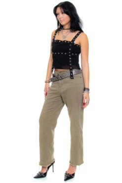 Vintage 90's Olive Green Stretch Denim Flares - S/M -TUNNEL Vision Shop 256A0358