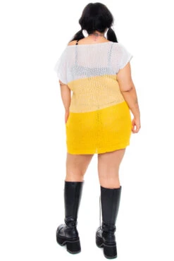 Vintage 90's Yellow & White Crocheted Mini Dress - L/XL -TUNNEL Vision Shop 256A0457