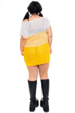 Vintage 90's Yellow & White Crocheted Mini Dress - L/XL -TUNNEL Vision Shop 256A0458
