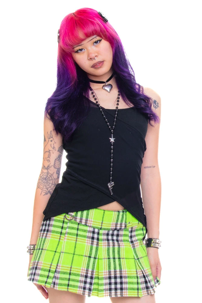 Priscilla Slime Green Plaid Low-Rise Mini Skirt 12 Priscilla Slime Green Plaid Low-Rise Mini Skirt - Image 12