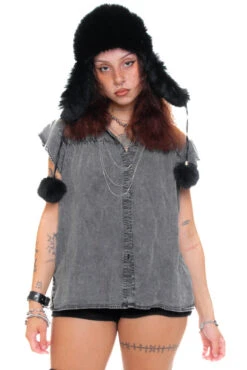 Vintage Y2K Stone Wash Peasant Blouse - S/M/L