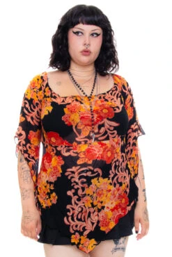 Vintage 90's Floral Handkerchief Flutter Top - 2X/3X