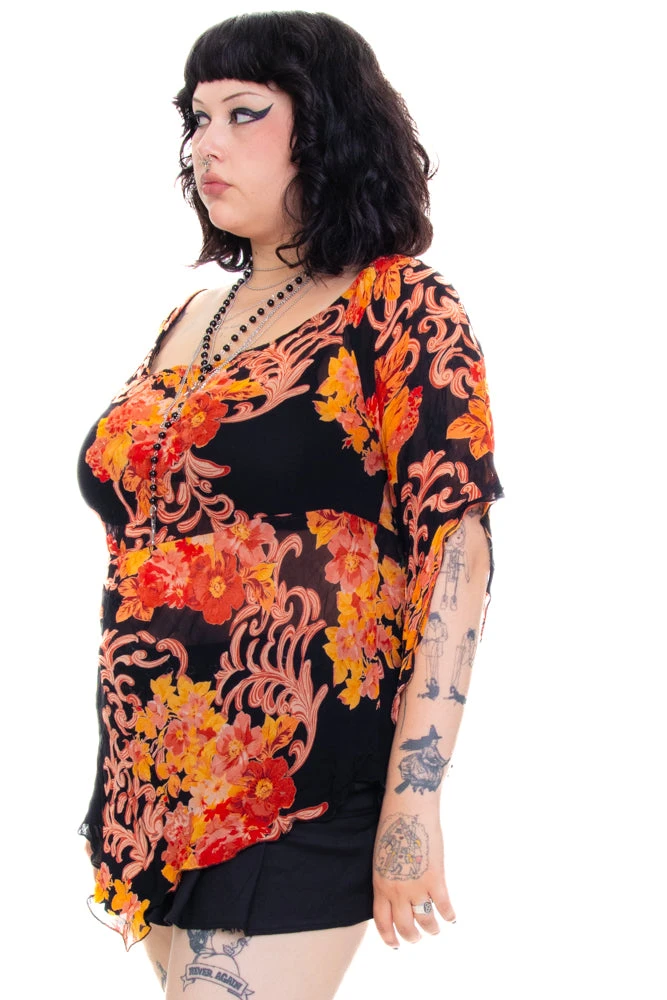 Vintage 90's Floral Handkerchief Flutter Top - 2X/3X 4 Vintage 90's Floral Handkerchief Flutter Top - 2X/3X - Image 4