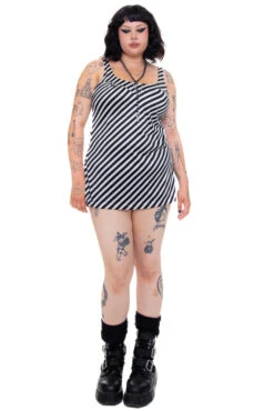 Vintage 80's Black & White Striped Micro Mini Dress - XL/2X