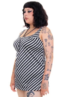 Vintage 80's Black & White Striped Micro Mini Dress - XL/2X -TUNNEL Vision Shop 256A0931