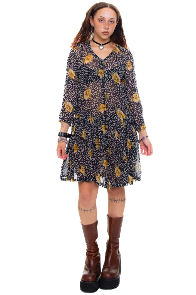 Vintage 90's Floral Rayon Chiffon Dress - XS/S 1 Vintage 90's Floral Rayon Chiffon Dress - XS/S