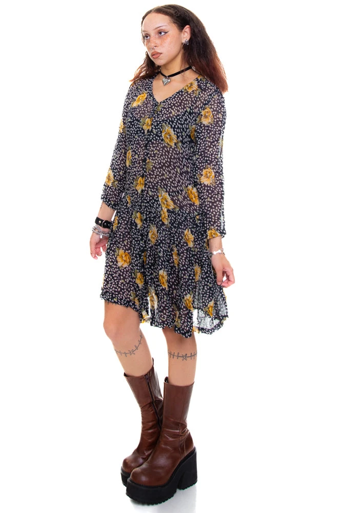 Vintage 90's Floral Rayon Chiffon Dress - XS/S 3 Vintage 90's Floral Rayon Chiffon Dress - XS/S - Image 3