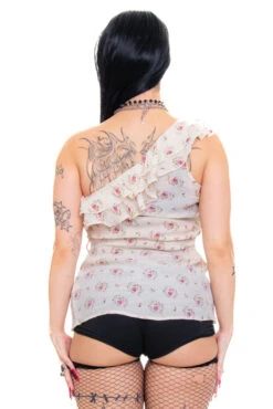 Vintage Y2K One-Shoulder Floral Ruffle Top - M/L -TUNNEL Vision Shop 256A1274