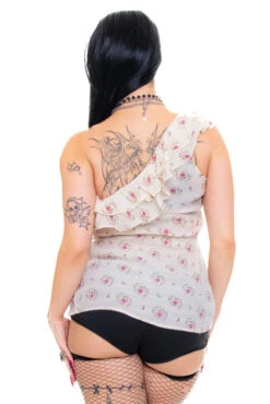 Vintage Y2K One-Shoulder Floral Ruffle Top - M/L -TUNNEL Vision Shop 256A1275