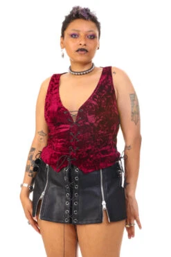 Evie Burgundy Velvet Lace-Up Top -TUNNEL Vision Shop 256A4546 2