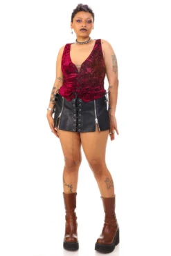 Evie Burgundy Velvet Lace-Up Top -TUNNEL Vision Shop 256A4546