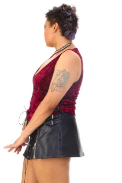 Evie Burgundy Velvet Lace-Up Top -TUNNEL Vision Shop 256A4548