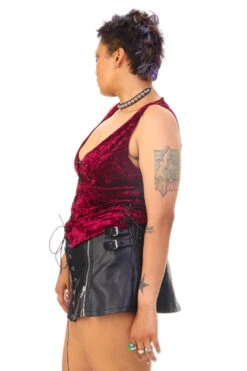 Evie Burgundy Velvet Lace-Up Top -TUNNEL Vision Shop 256A4549