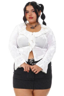 Vampy White Velvet Ruffle Blouse -TUNNEL Vision Shop 256A5646 2