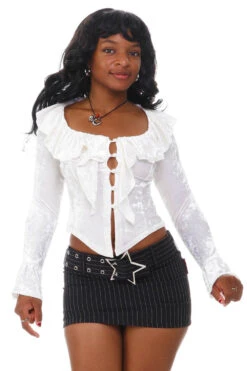 Vampy White Velvet Ruffle Blouse -TUNNEL Vision Shop 256A6007 2