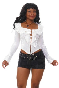 Vampy White Velvet Ruffle Blouse -TUNNEL Vision Shop 256A6008 6463481e dfa3 4733 84b5 0fdf01ade15c