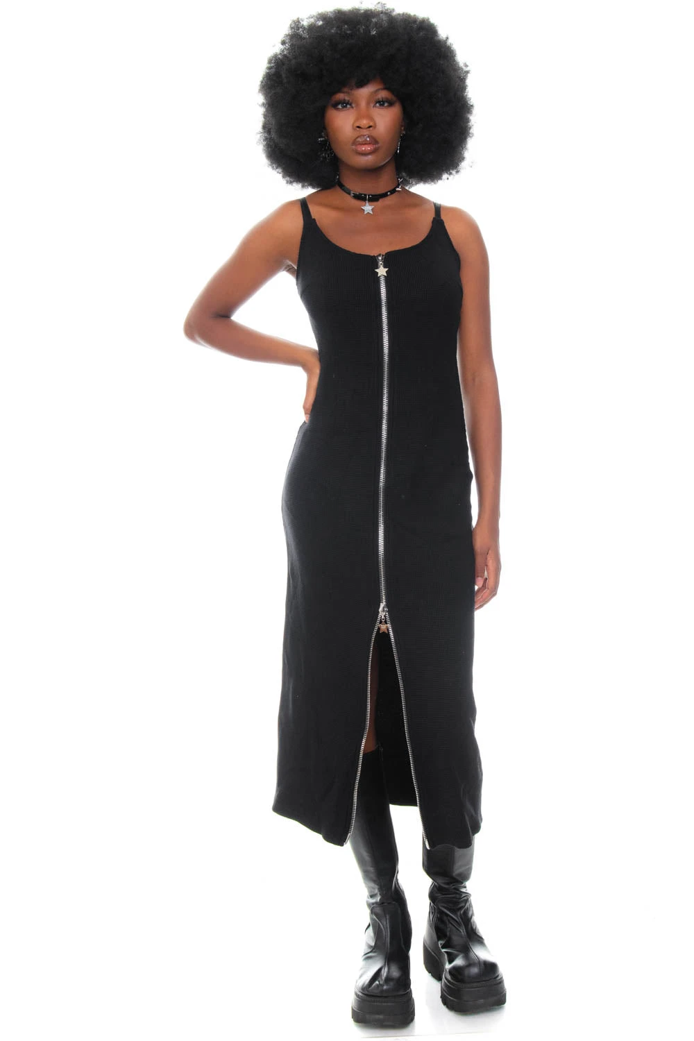 Black Zip-Down Rib Knit Maxi Dress 20 Black Zip-Down Rib Knit Maxi Dress - Image 20