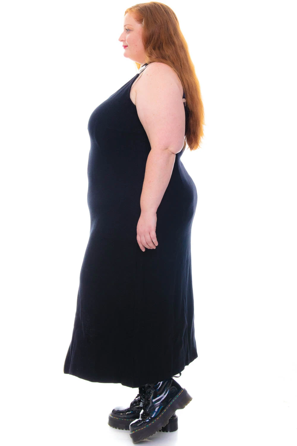 Black Zip-Down Rib Knit Maxi Dress 10 Black Zip-Down Rib Knit Maxi Dress - Image 10