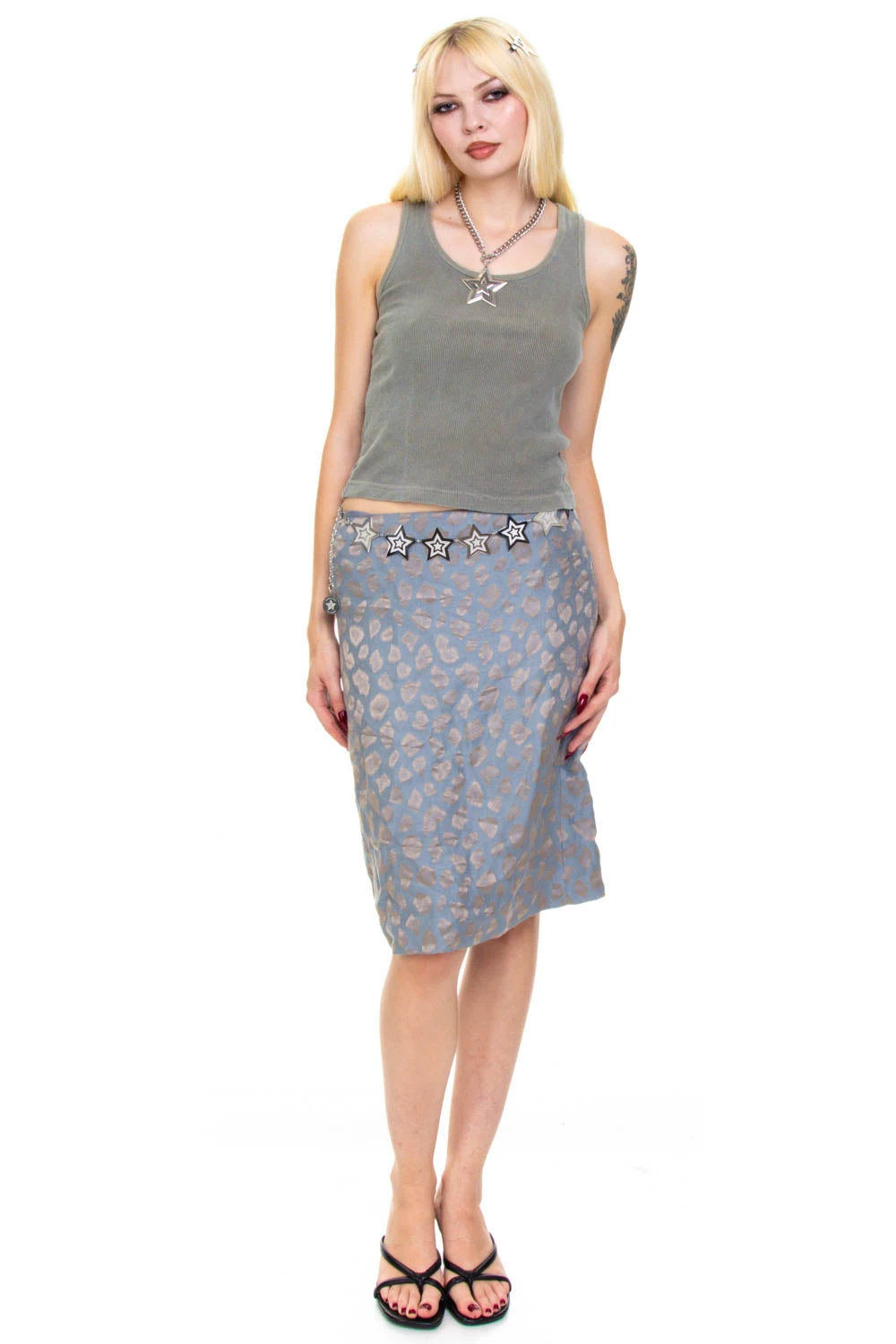 Vintage 90's Giorgio Armani Blue Metallic Leopard Skirt - S 2 Vintage 90's Giorgio Armani Blue Metallic Leopard Skirt - S - Image 2