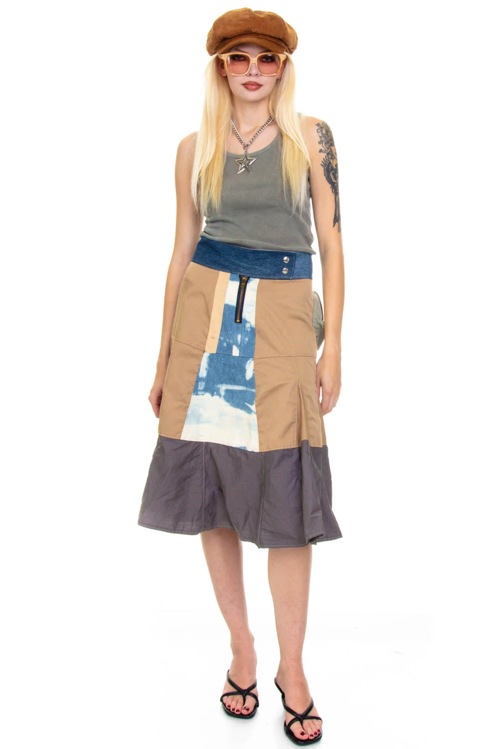 Vintage Y2K Patch Me Up Demin Canvas Midi Skirt - S/M 2 Vintage Y2K Patch Me Up Demin Canvas Midi Skirt - S/M - Image 2