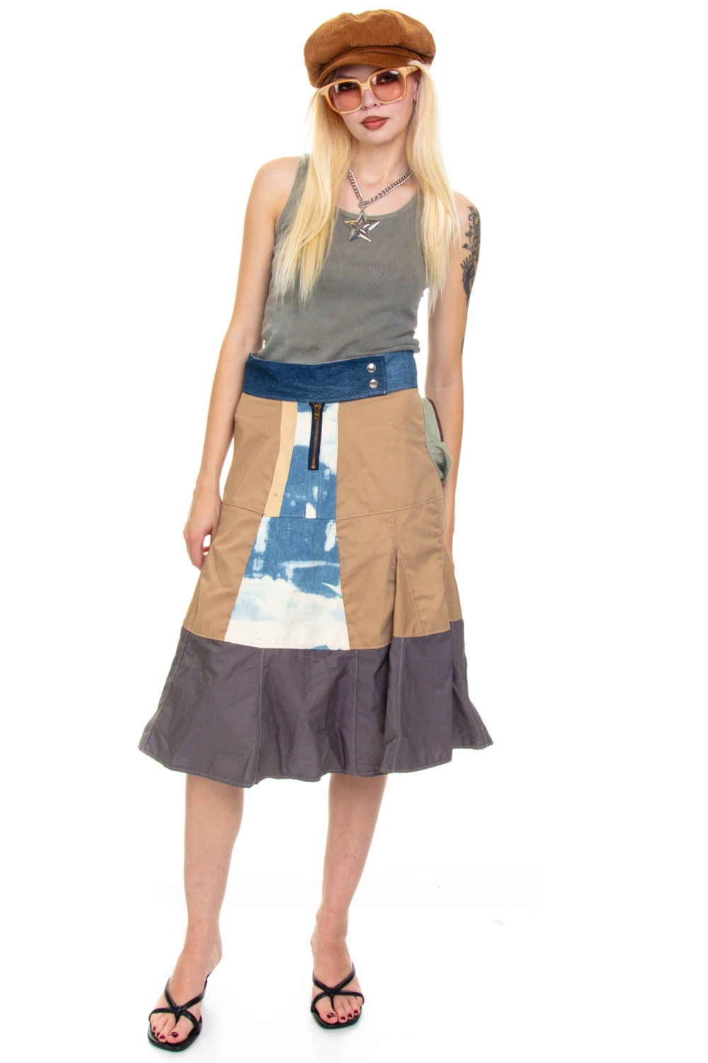 Vintage Y2K Patch Me Up Demin Canvas Midi Skirt - S/M 3 Vintage Y2K Patch Me Up Demin Canvas Midi Skirt - S/M - Image 3