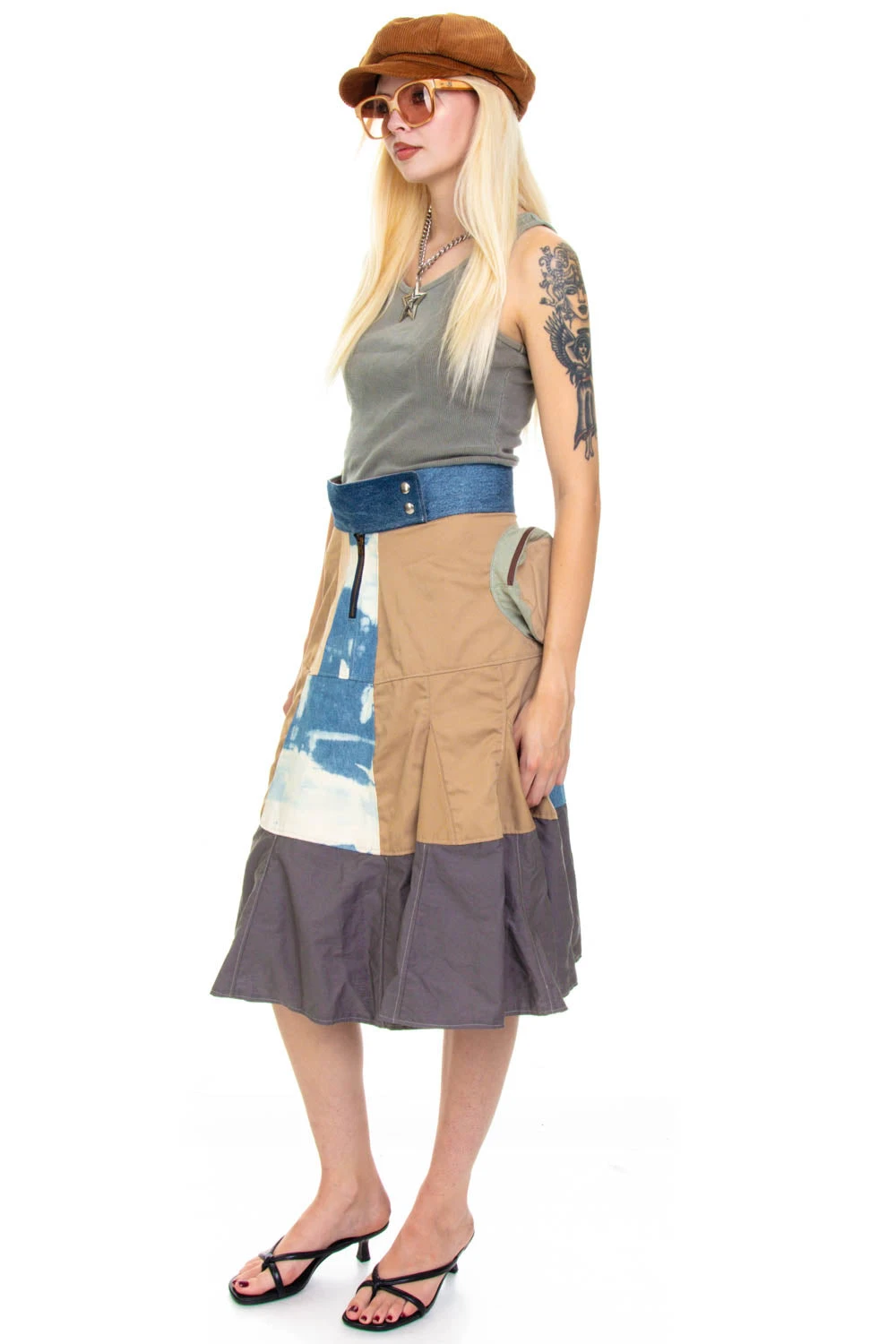 Vintage Y2K Patch Me Up Demin Canvas Midi Skirt - S/M 4 Vintage Y2K Patch Me Up Demin Canvas Midi Skirt - S/M - Image 4