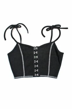 Caroline Black Shoulder Tie Crop Cami