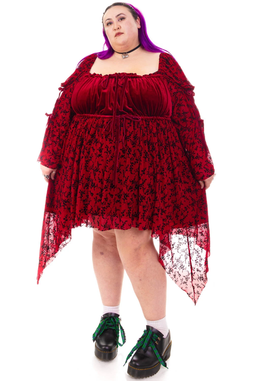 Desdemona Red Velvet Mix Dress 9 Desdemona Red Velvet Mix Dress - Image 9