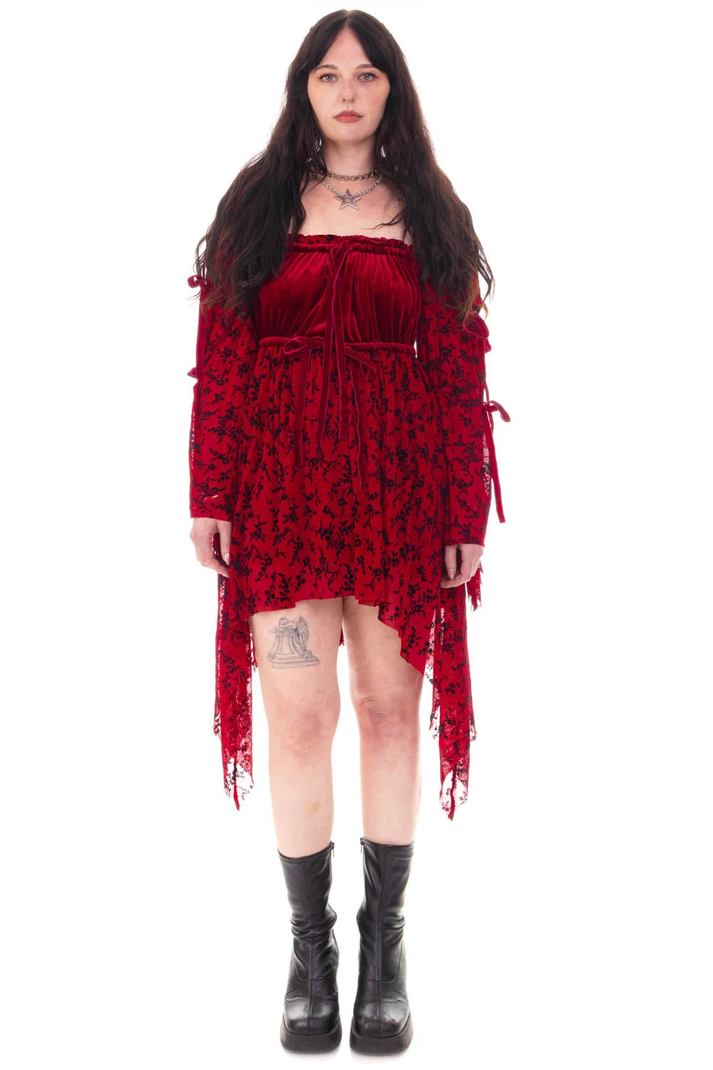 Desdemona Red Velvet Mix Dress 6 Desdemona Red Velvet Mix Dress - Image 6