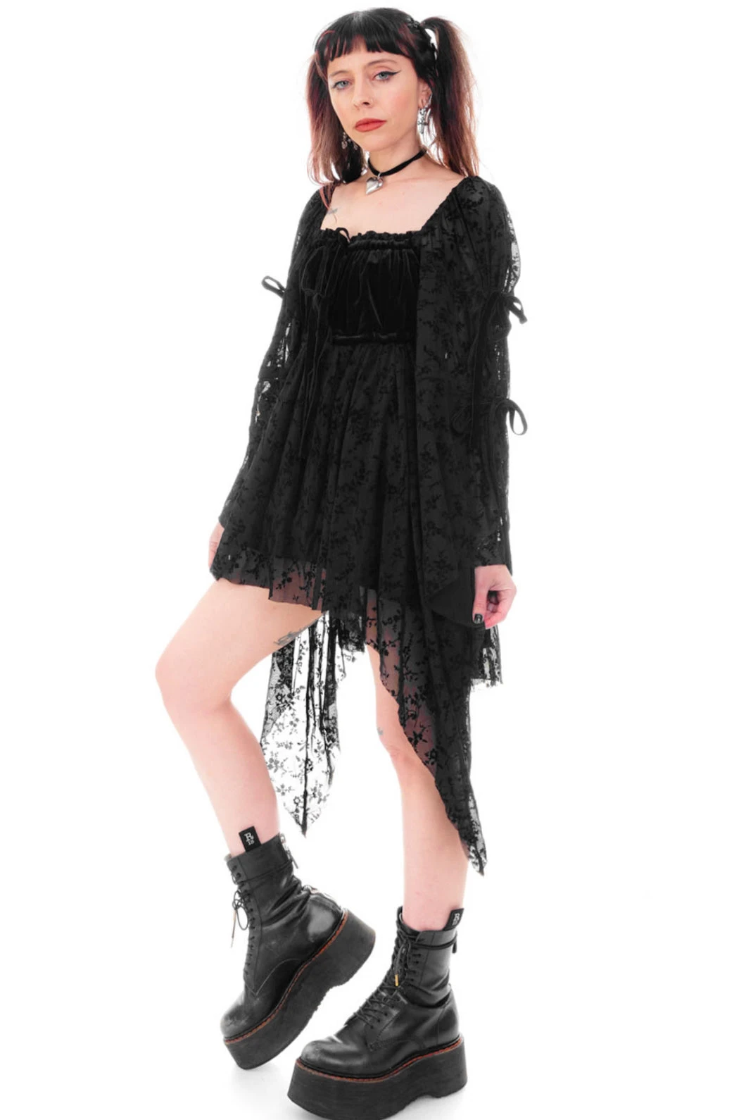 Desdemona Black Velvet Mix Dress 14 Desdemona Black Velvet Mix Dress - Image 14