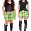 Priscilla Slime Green Plaid Low-Rise Mini Skirt