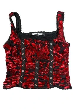 Lexi Black & Red Velvet Burnout Grommet Top