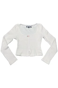 Rosa White Lace-Trimmed Thermal Long-Sleever