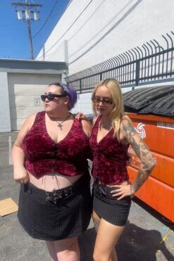 Evie Burgundy Velvet Lace-Up Top -TUNNEL Vision Shop IMG 1360