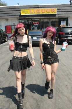 Peekaboo Pinstripe Grommet Mini Skirt -TUNNEL Vision Shop IMG 2301 1