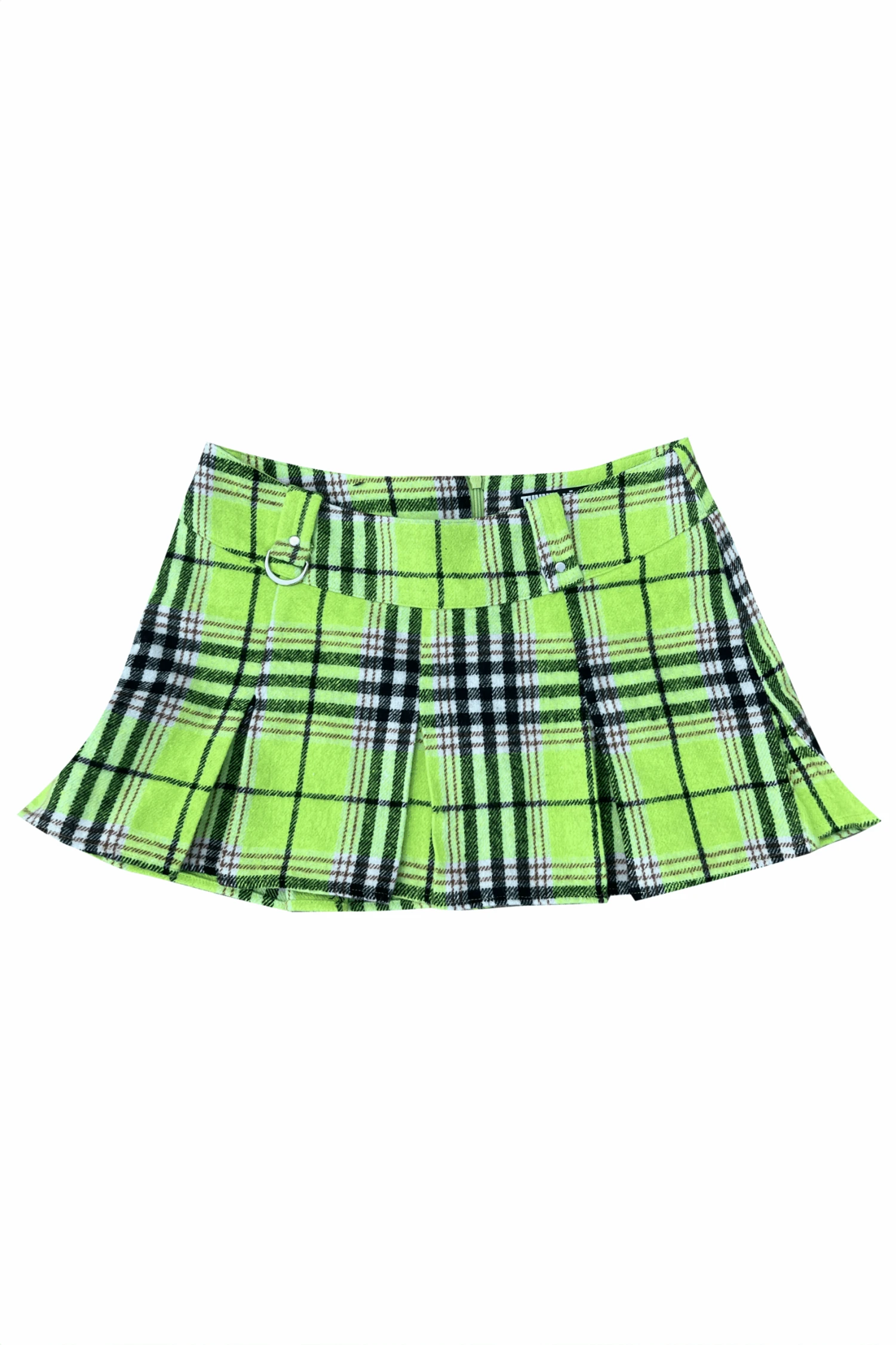 Priscilla Slime Green Plaid Low-Rise Mini Skirt 2 Priscilla Slime Green Plaid Low-Rise Mini Skirt - Image 2