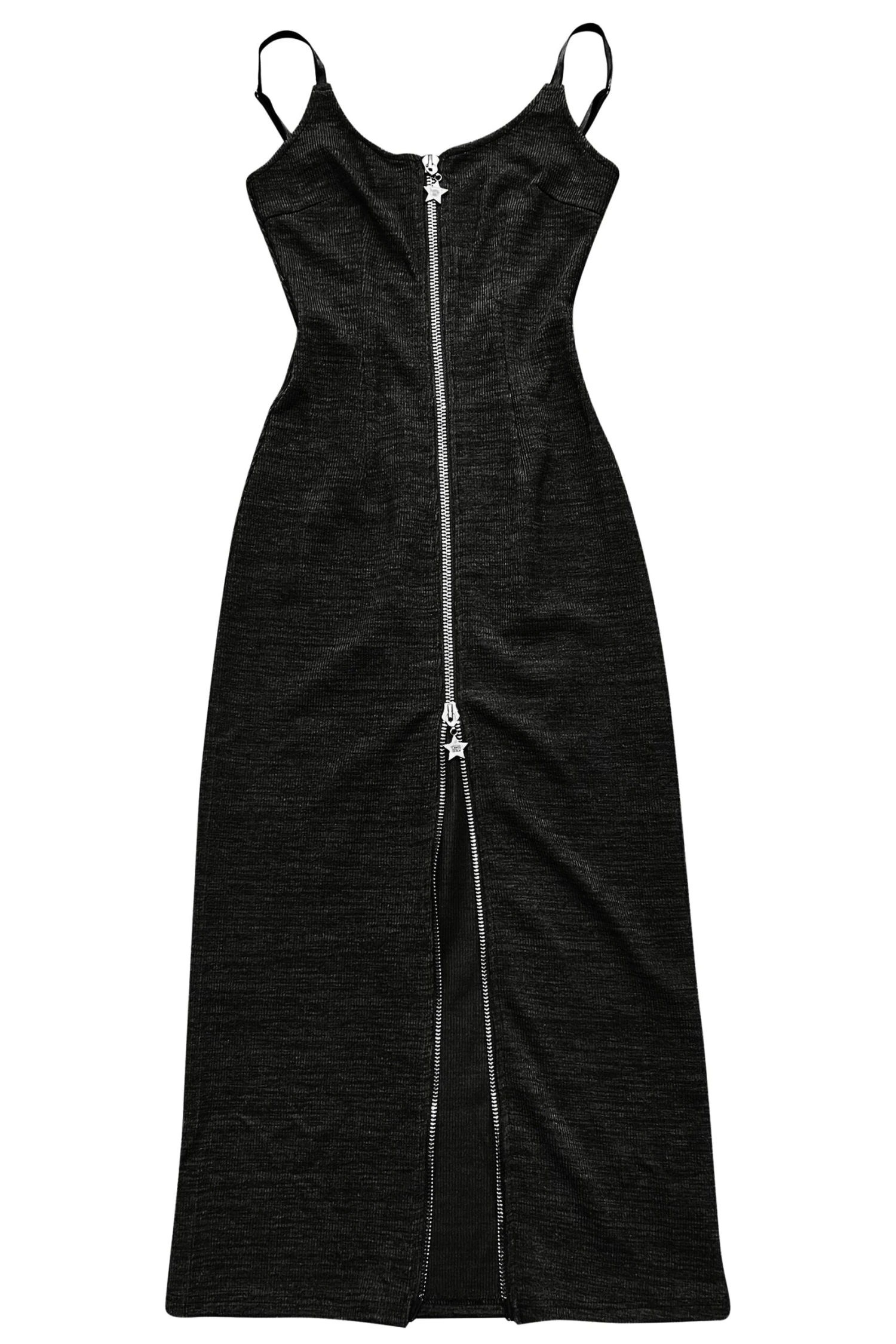 Black Zip-Down Rib Knit Maxi Dress 1 Black Zip-Down Rib Knit Maxi Dress
