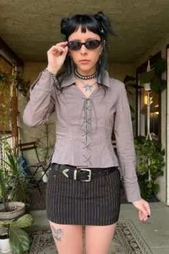 Libby Cement Corset-Lace Shirt -TUNNEL Vision Shop QEFWJKA