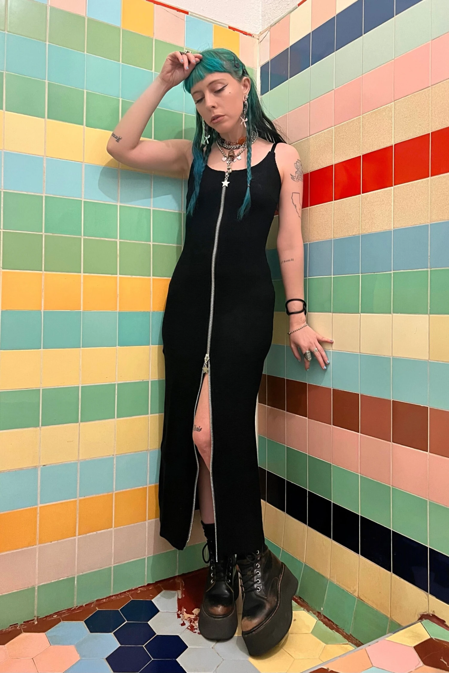 Black Zip-Down Rib Knit Maxi Dress 7 Black Zip-Down Rib Knit Maxi Dress - Image 7