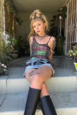 Disco Grid Print Criss-Cross Layer Top 23 Disco Grid Print Criss-Cross Layer Top -TUNNEL Vision Shop jwksdv