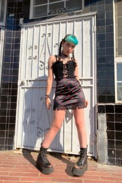 Kiki Heart Crossbones Lace-Trim Mini Skirt 24 Kiki Heart Crossbones Lace-Trim Mini Skirt -TUNNEL Vision Shop kiki3