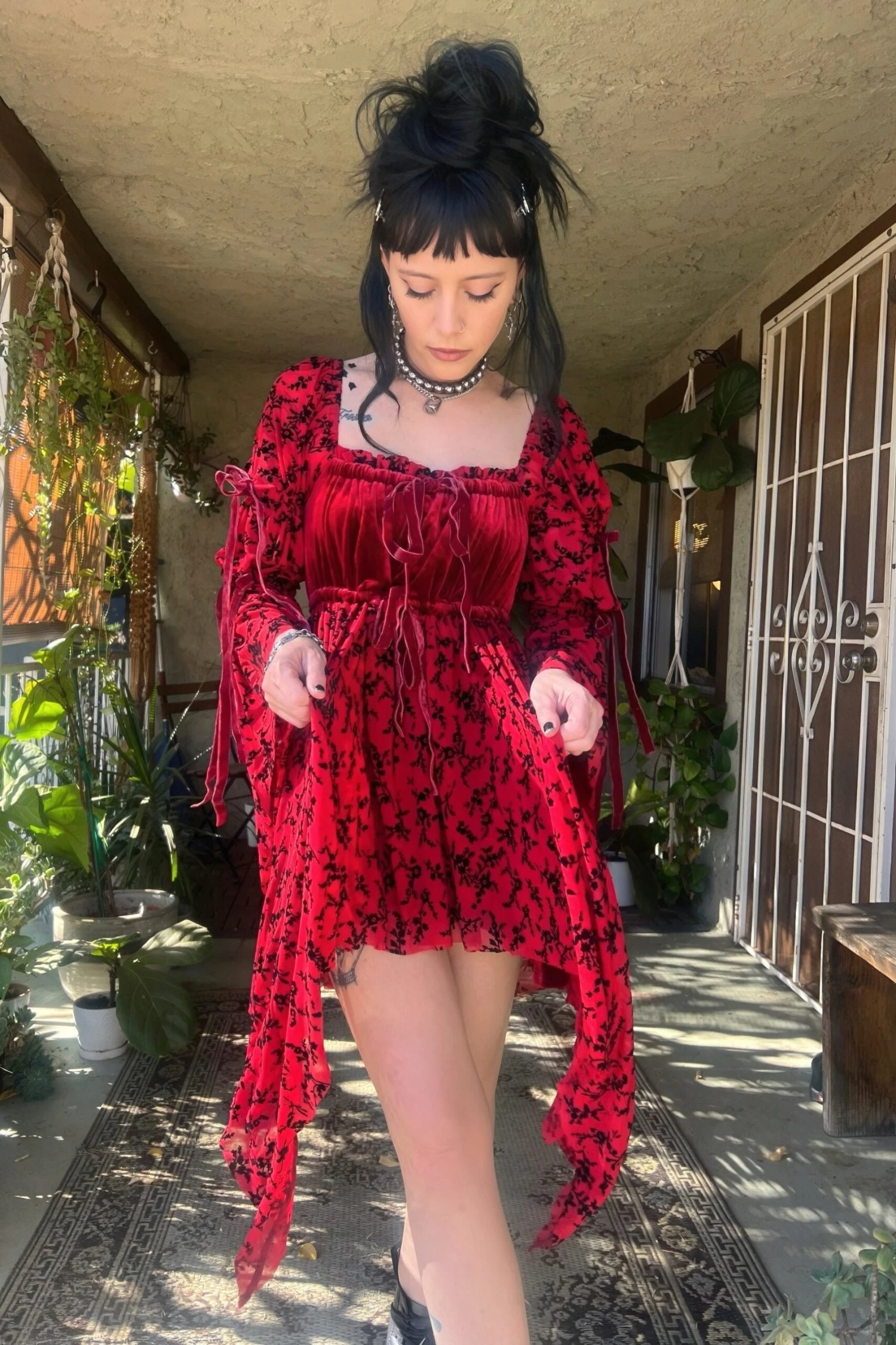 Desdemona Red Velvet Mix Dress 2 Desdemona Red Velvet Mix Dress - Image 2