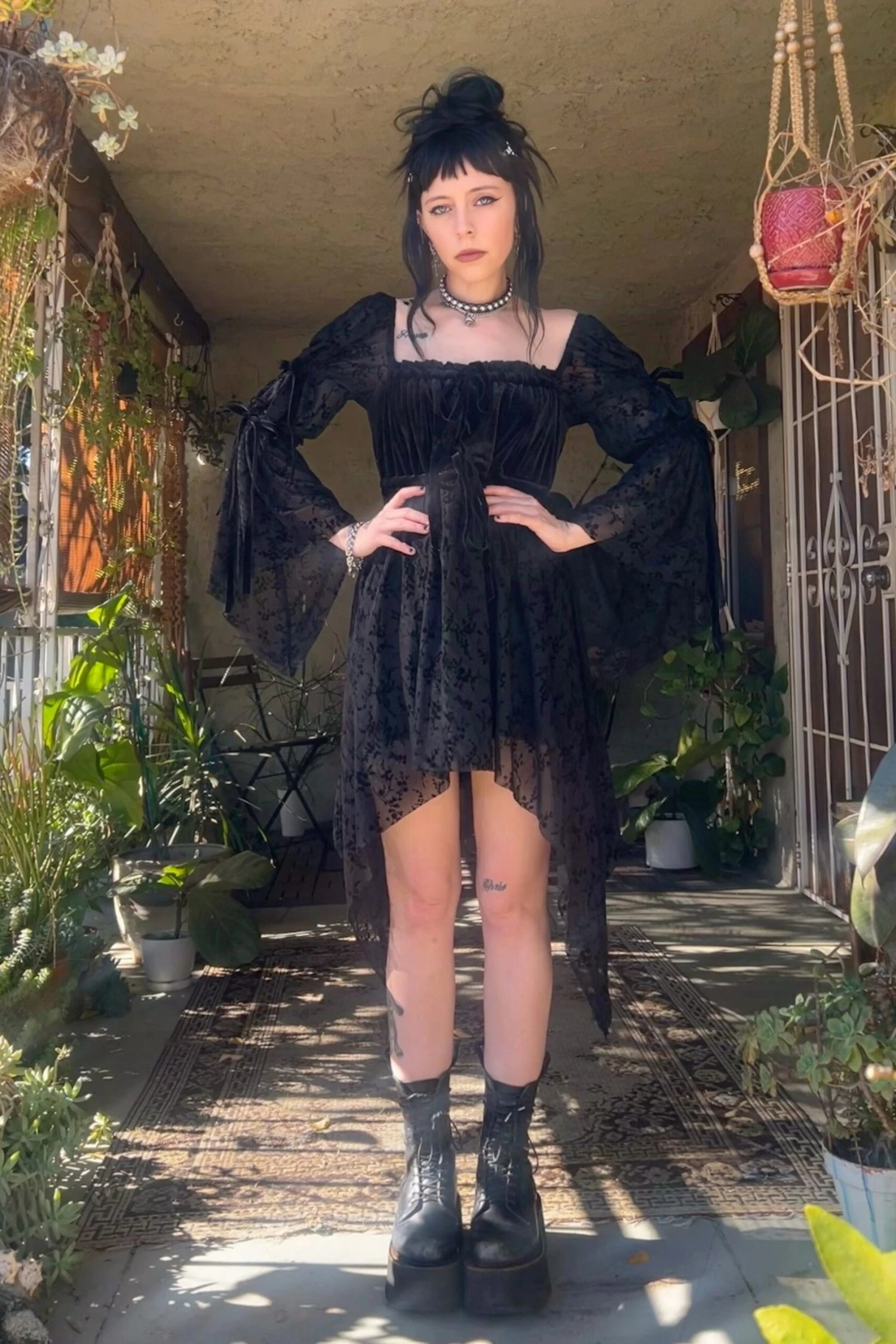 Desdemona Black Velvet Mix Dress 2 Desdemona Black Velvet Mix Dress - Image 2