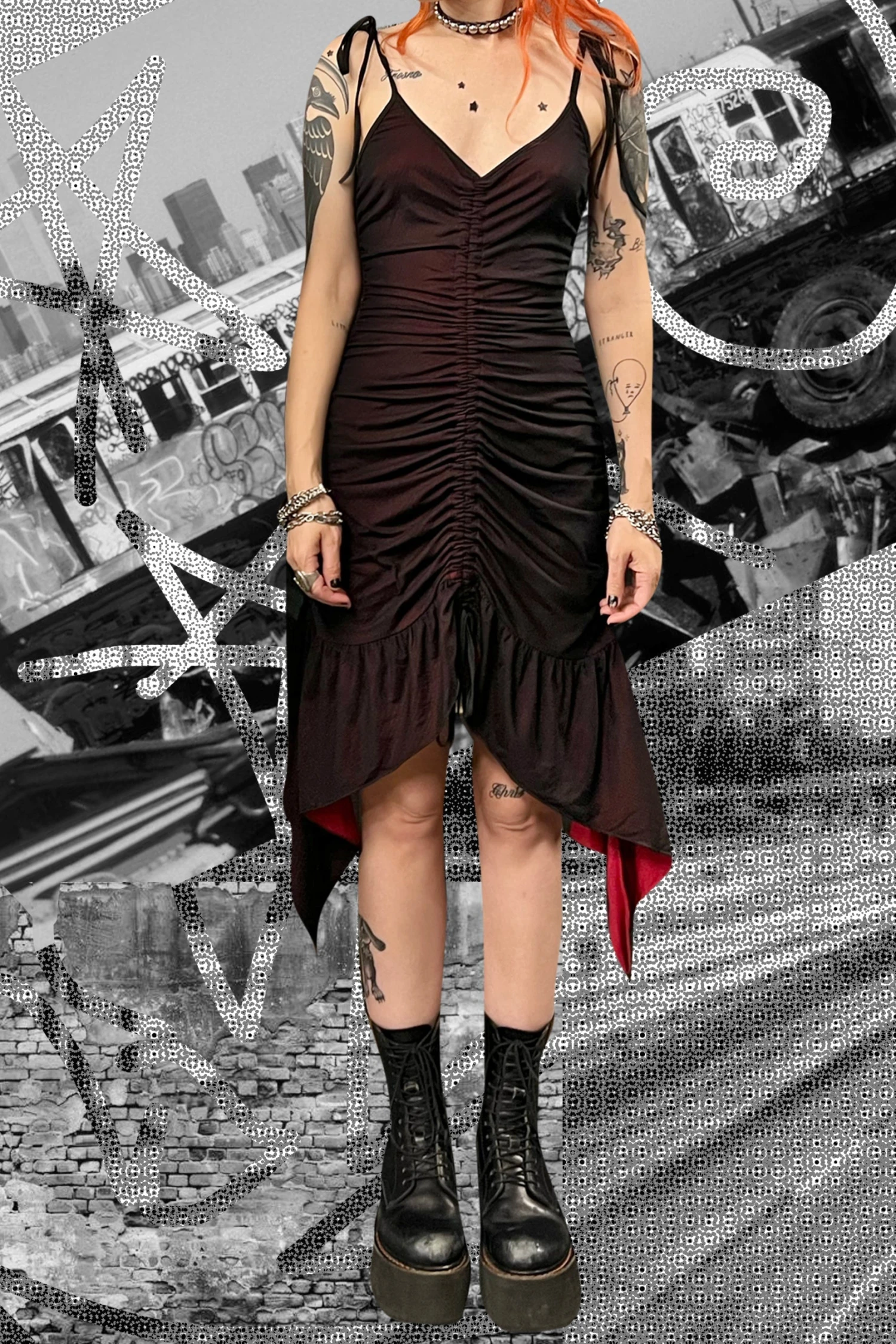 PRE-ORDER: Courtney Black & Red Mesh Fairy Dress 12 PRE-ORDER: Courtney Black & Red Mesh Fairy Dress - Image 12