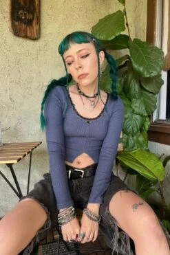 Rosa Blue Lace-Trimmed Thermal Long-Sleever 24 Rosa Blue Lace-Trimmed Thermal Long-Sleever -TUNNEL Vision Shop sadv