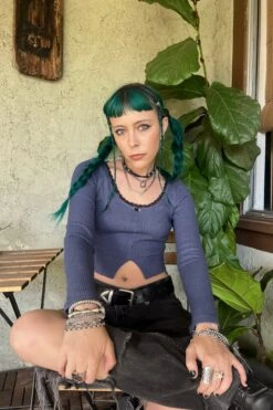 Rosa Blue Lace-Trimmed Thermal Long-Sleever 25 Rosa Blue Lace-Trimmed Thermal Long-Sleever -TUNNEL Vision Shop sdag